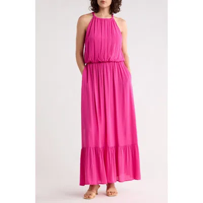 West K Halter Neck Gauze Maxi Dress In Pink