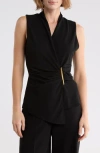 West K Hardware Accent Ruched Asymmetrical Tank In Black