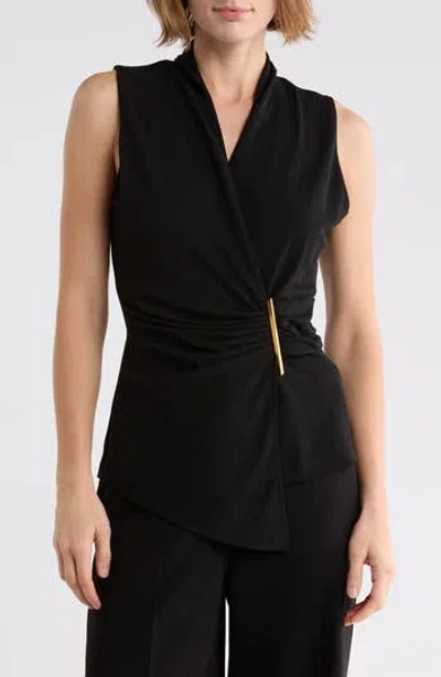 West K Hardware Accent Ruched Asymmetrical Tank In Black