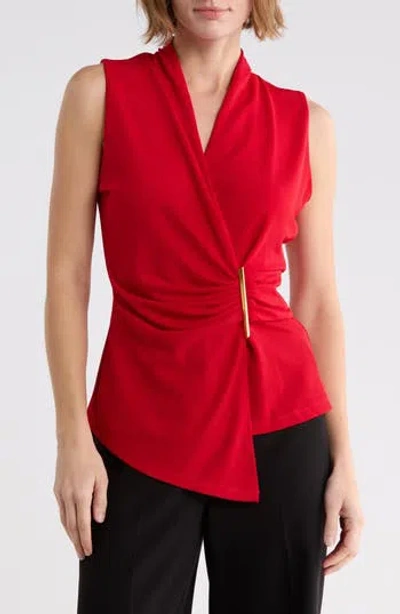 West K Hardware Accent Ruched Asymmetrical Tank In Red