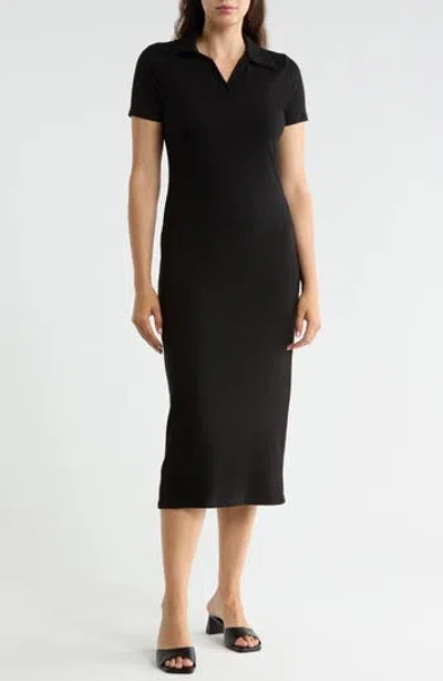 West K Johnny Collar Rib Midi Dress In Black