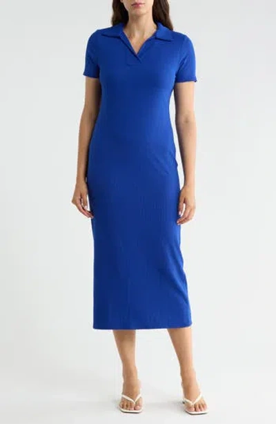 West K Johnny Collar Rib Midi Dress In Cobalt Blue