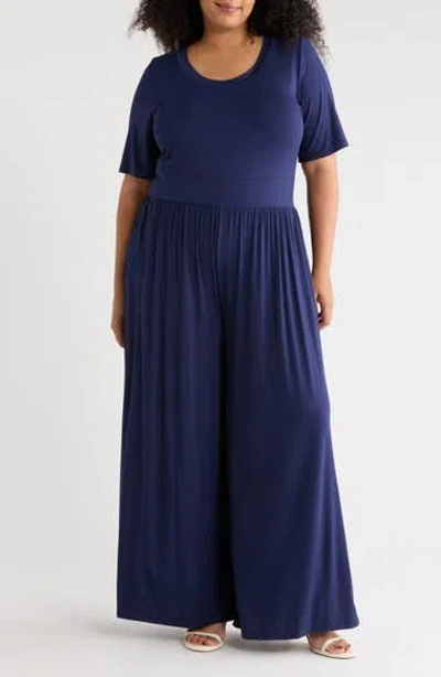 West K Knit Wide Leg Jumpsuit In Blue