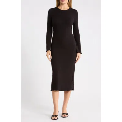 West K Long Sleeve Ribbed Knit Midi Dress In Black
