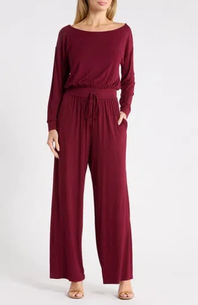 West K Long Sleeve Wide Leg Jumpsuit In Wine