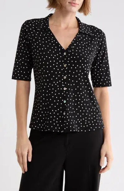 West K Polka Dot Knit Top In Black