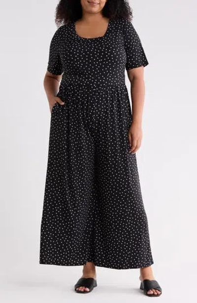 West K Polka Dot Wide Leg Jumpsuit In Black