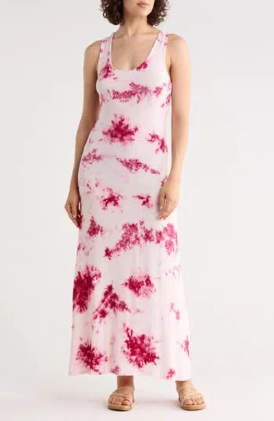 West K Racerback Sleeveless Maxi Dress In Magenta Tie Dye