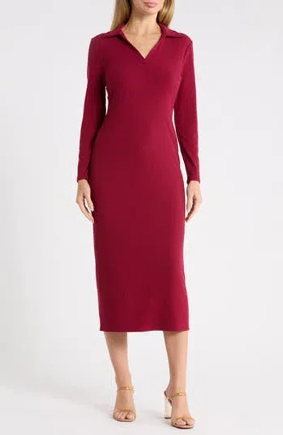West K Rib Knit Polo Shirtdress In Burgundy