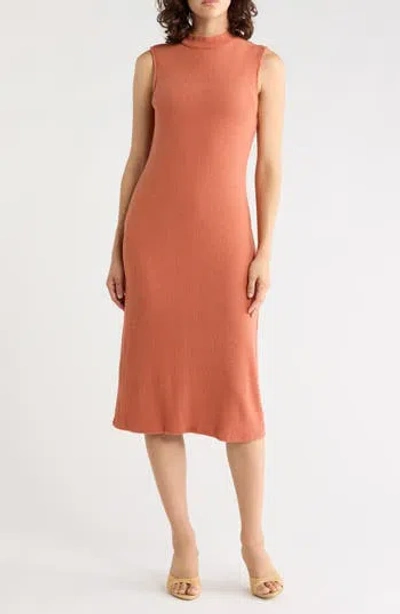 West K Rib Sleeveless Midi Dress In Orange