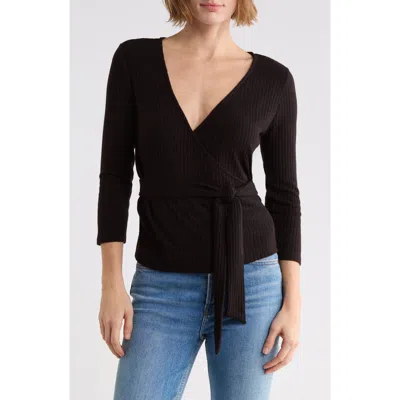 West K Ribbed Knit Wrap Top In Brown