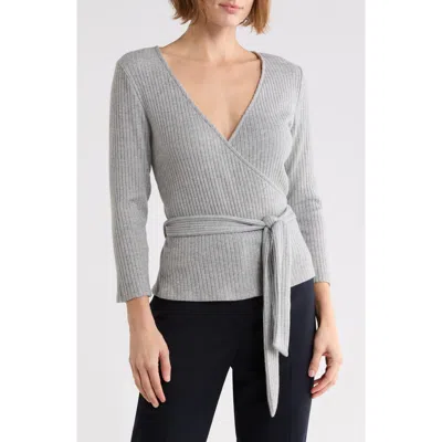 West K Ribbed Knit Wrap Top In Gray