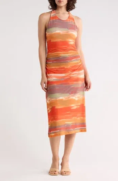 West K Ruched Halter Midi Dress In Multi