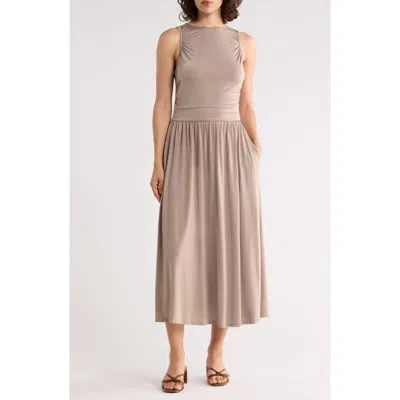 West K Ruched Midi Dress In Neutral