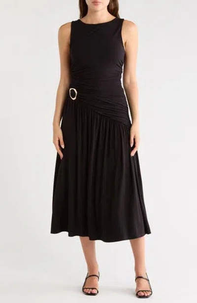 West K Ruched Ring Midi Dress In Black