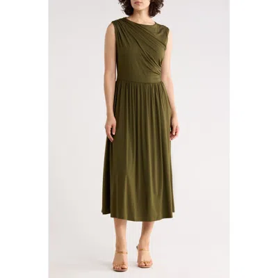 West K Ruched Sleeveless Midi Dress In Green