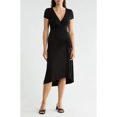 West K Ruched Wrap Midi Dress In Black
