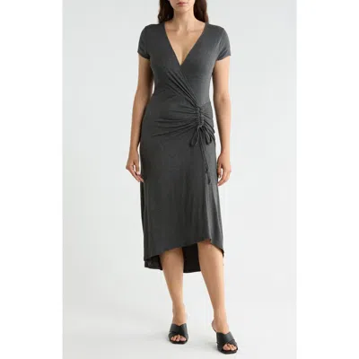 West K Ruched Wrap Midi Dress In Charcoal Grey