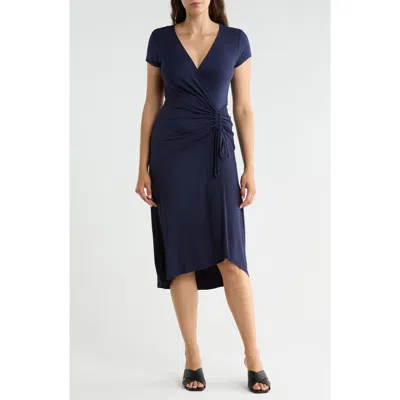 West K Ruched Wrap Midi Dress In Navy