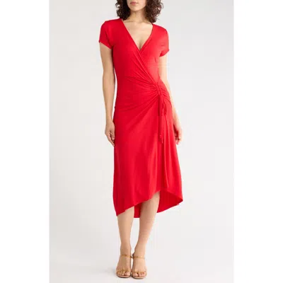 West K Ruched Wrap Midi Dress In Red