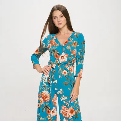 West K Shay Surplice Three Quarter Sleeve Jumpsuit In Blue