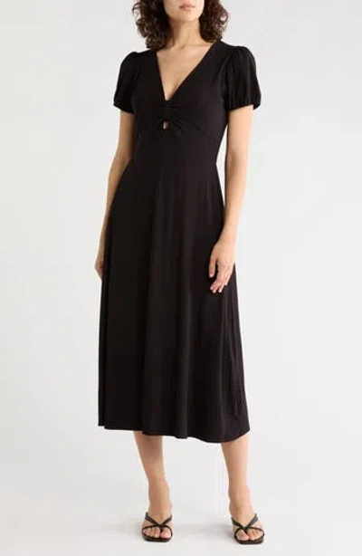 West K Short Sleeve Keyhole Midi Dress In Black