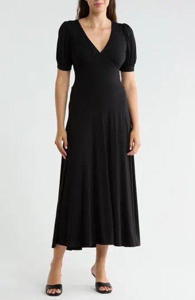 West K Short Sleeve V-neck Midi Dress In Black