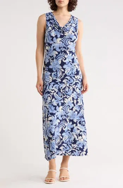 West K Sleeveless Cowl Neck Midi Dress In Blue