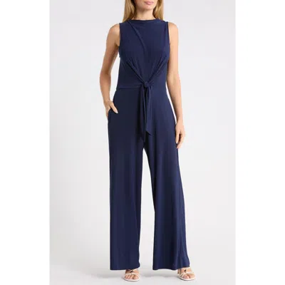 West K Sleeveless Tie Front Jumpsuit In Navy