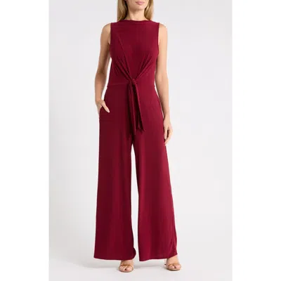 West K Sleeveless Tie Front Jumpsuit In Wine
