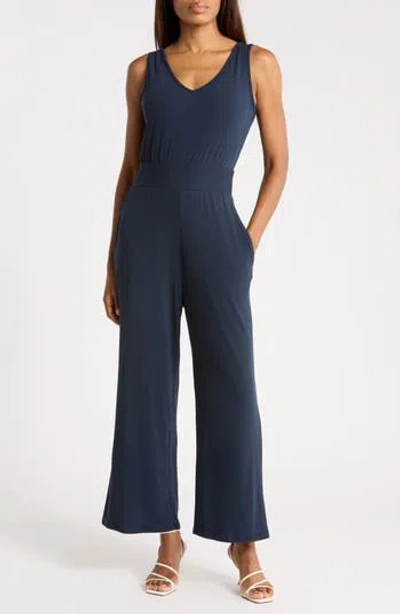 West K Sleeveless V-neck Jumpsuit In Navy