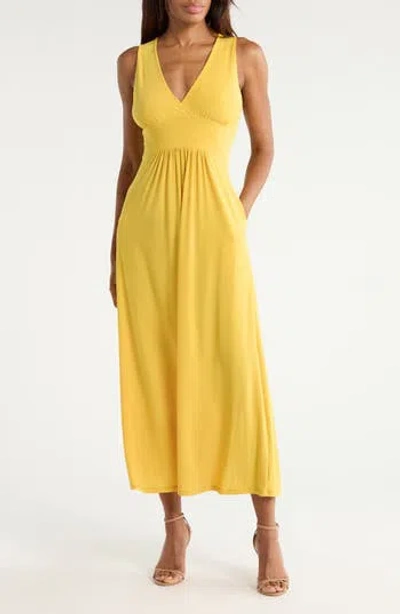 West K Sleeveless V-neck Midi Dress In Yellow