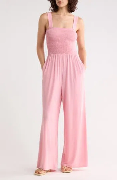 West K Smocked Knit Sleeveless Jumpsuit In Pink