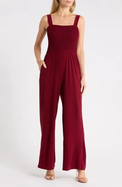 West K Smocked Knit Sleeveless Jumpsuit In Wine