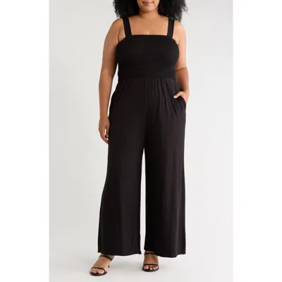 West K Smocked Wide Leg Jumpsuit In Black