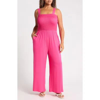 West K Smocked Wide Leg Jumpsuit In Pink