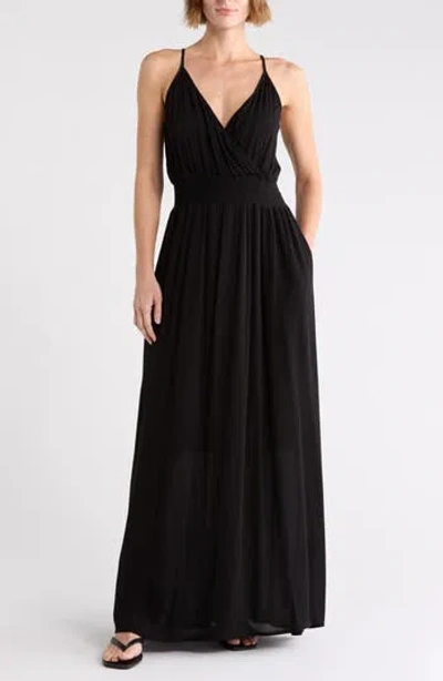 West K Spaghetti Strap Gauze Maxi Dress In Black