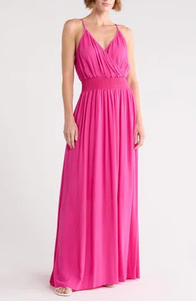 West K Spaghetti Strap Gauze Maxi Dress In Hot Pink