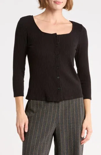 West K Square Neck Ribbed Knit Top In Black