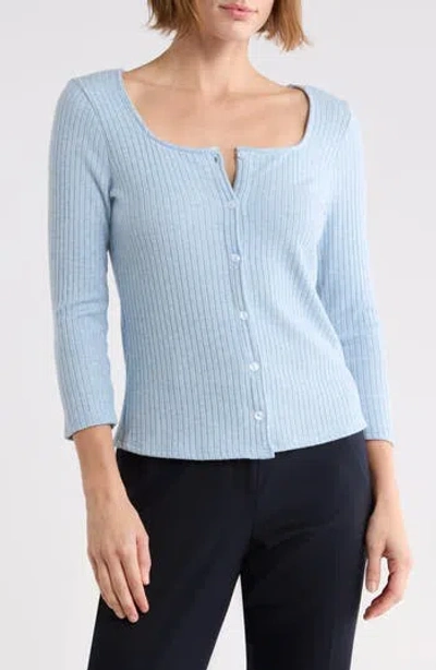 West K Square Neck Ribbed Knit Top In Blue
