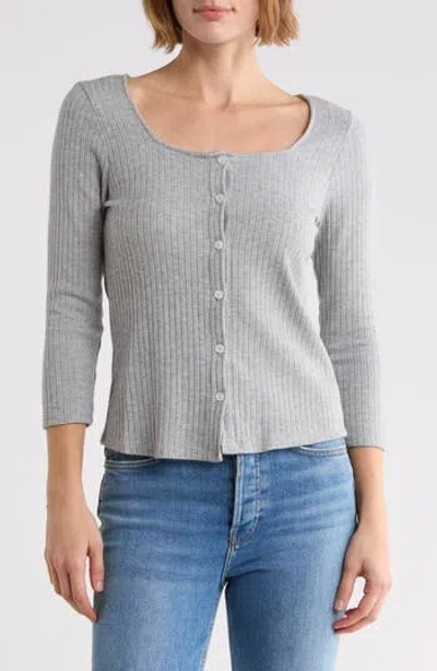West K Square Neck Ribbed Knit Top In Gray