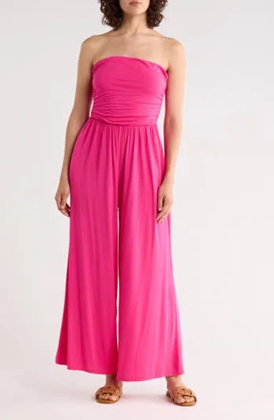 West K Strapless Wide Leg Jumpsuit In Pink
