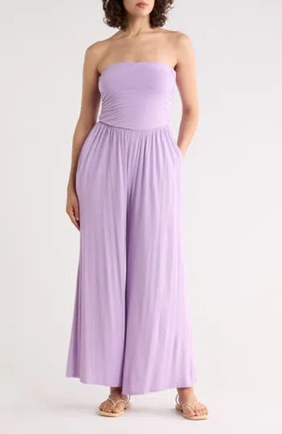 West K Strapless Wide Leg Jumpsuit In Purple