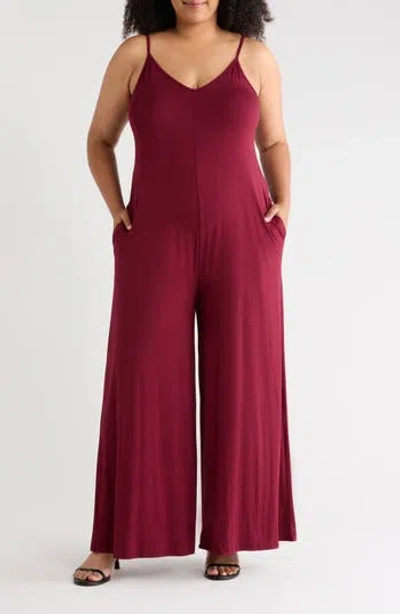 West K Strappy Wide Leg Jumpsuit In Burgundy