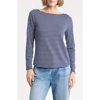 West K Striped Boat Neck Knit Top In Animal Print