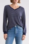 West K Striped Brushed Raglan Sleeve Pullover In Blue
