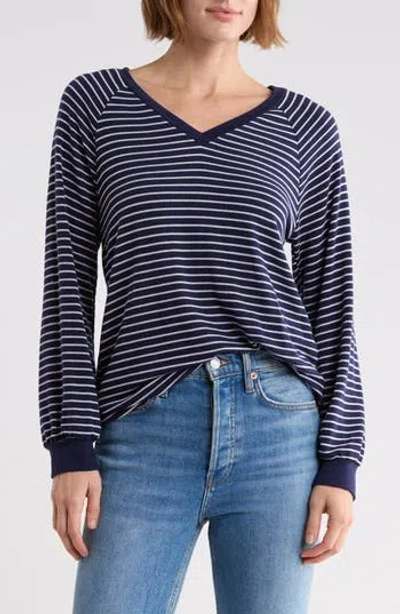 West K Striped Brushed Raglan Sleeve Pullover In Blue
