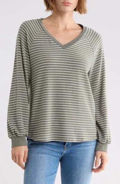 West K Striped Brushed Raglan Sleeve Pullover In Green