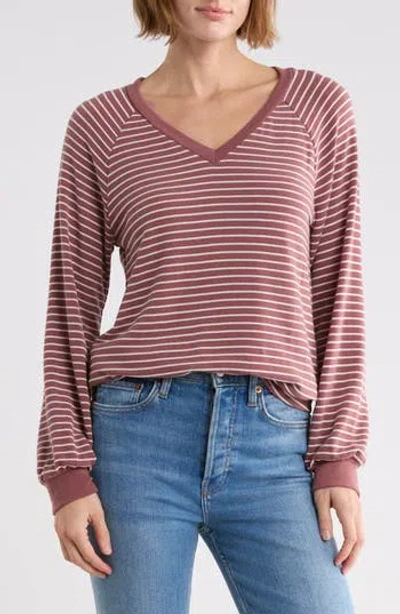 West K Striped Brushed Raglan Sleeve Pullover In Neutral