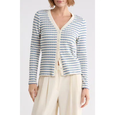 West K Striped V-neck Cardigan In Blue
